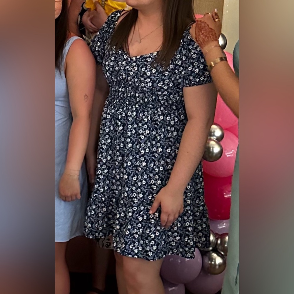 Blue Floral Mini Dress - Large